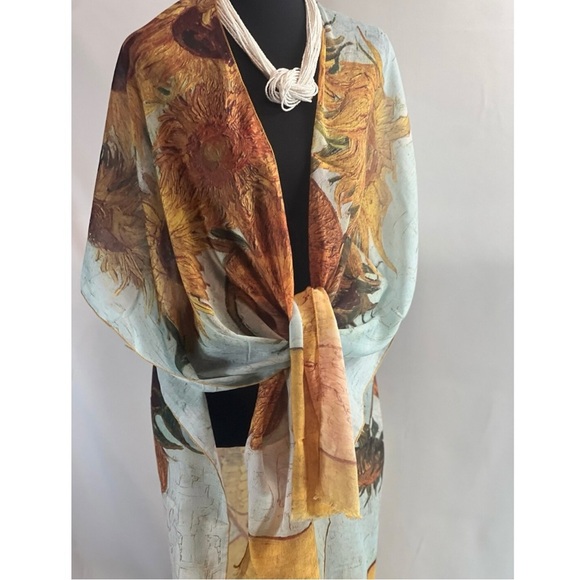 Van Gogh Sunflower Kimono Beach Cover Up Artsy Op Art Teacher Eclectic Grandma - Picture 10 of 12
